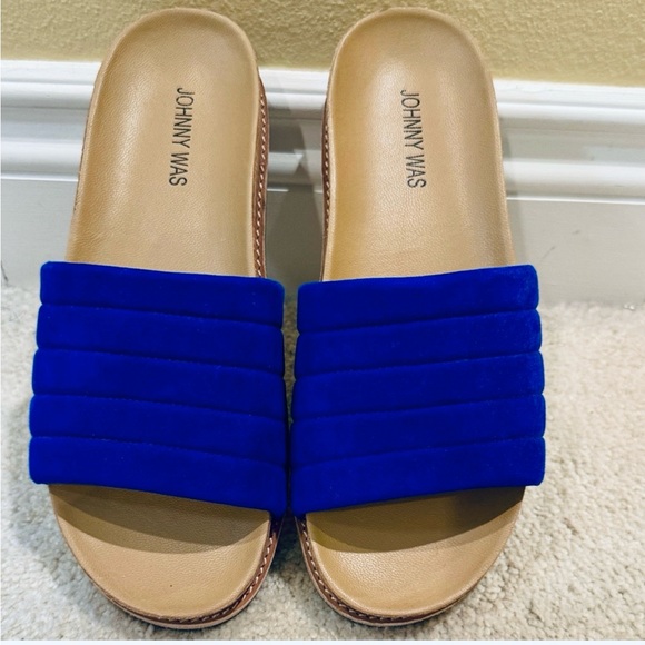Johnny Was Royal Blue Slide Sandals - Picture 2 of 5